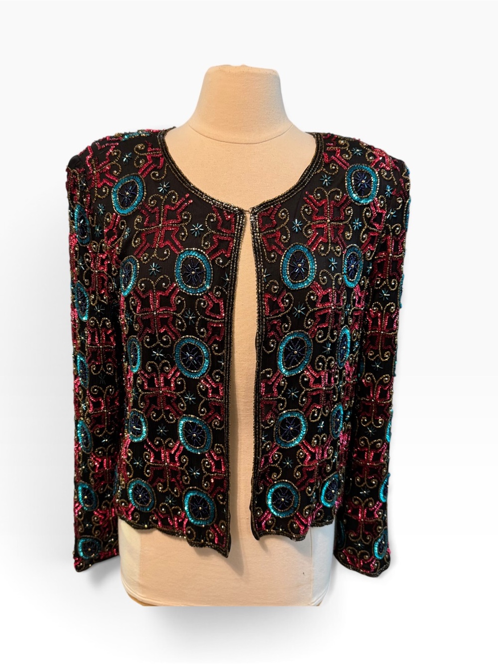 VTG 80s Stenay Jacket Bolero Glam Sequins Silk Embellished Party Cocktail Sz LG